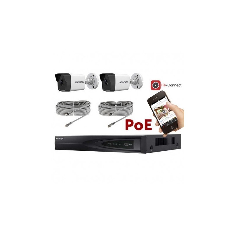 Kit vidéosurveillance POE 2 caméras IP tube full HD 2MP