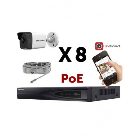 Kit vidéosurveillance PoE 8 caméras IP tube ultra HD 4MP