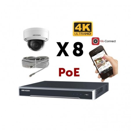 Kit vidéosurveillance 4K PoE 8 caméras IP dôme antivandale