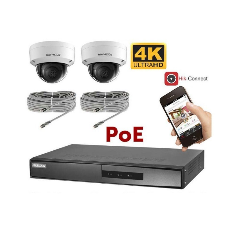 Kit vidéosurveillance 4K PoE 2 caméras IP dôme antivandale