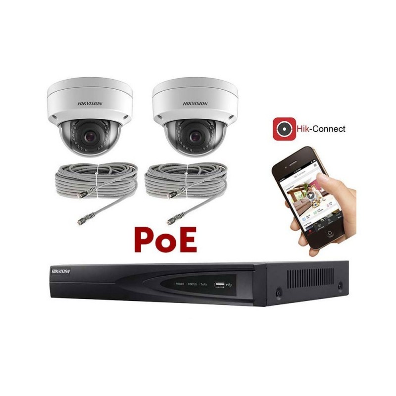 Kit vidéosurveillance PoE 2 caméras IP dôme ultra HD 4MP
