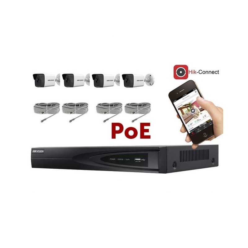 Kit vidéosurveillance PoE 4 caméras IP tube ultra HD 4MP
