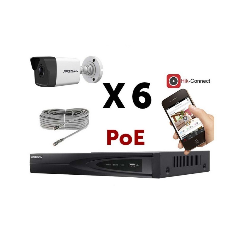 Kit vidéosurveillance PoE 6 caméras IP tube ultra HD 2MP