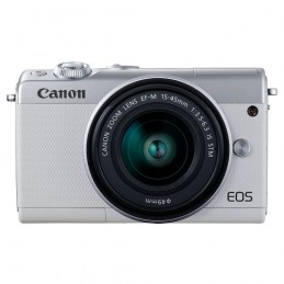 Canon EOS M100 Blanc + EF-M 15-45 mm IS STM + Étui turquoise