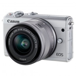 Canon EOS M100 Blanc + EF-M 15-45 mm IS STM + Étui turquoise