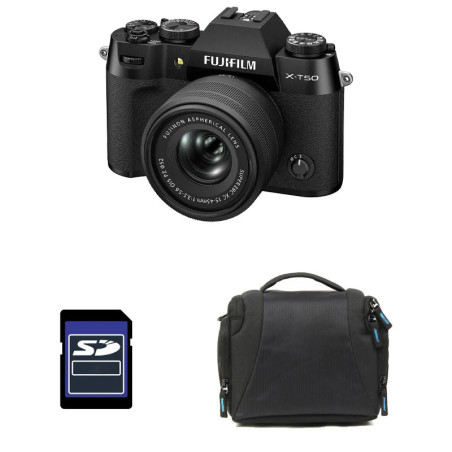 FUJIFILM X-T50 NOIR + 15-45 + Sac + Carte SD 8 Go