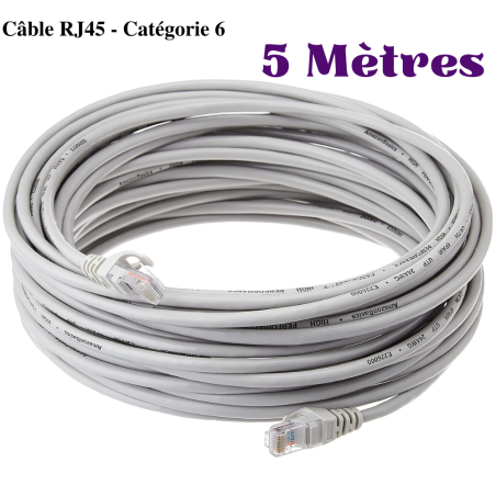 Câble Réseau FTP - Blindé Et Serti- 5 m - Cat 6 - Gris