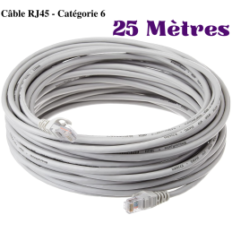 Câble Réseau FTP - Blindé Et Serti- 25m - Cat 6 - Gris