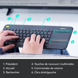 Clavier sans fil Touch Logitech K400 Plus