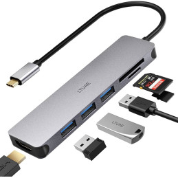 5en1 USB 3.0 x 2 + SD + TF + HUB USB-C / type C PD Smart