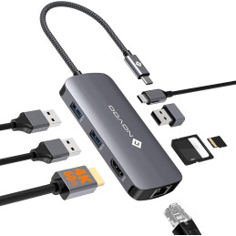 Adaptateur Type-C Vers HDMI 8 En 1 – Gris/Noir