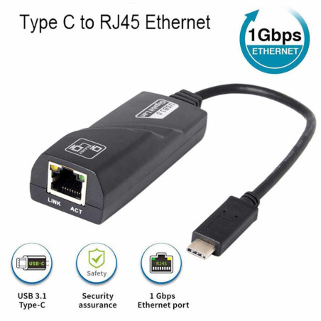 Adaptateur USB TYPE-C Vers LAN RJ45 – Noir