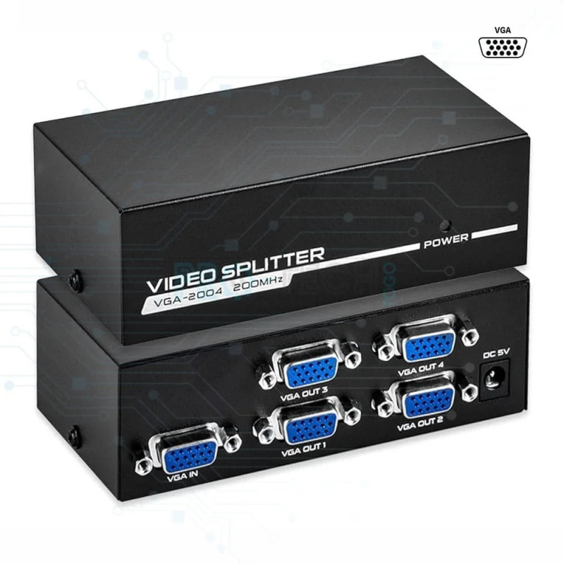Splitter Répartiteur VGA 1 Entrée Vers 4 Sortie – Noir Splitter Répartiteur VGA 1 Entrée Vers 4 Sortie – Noir