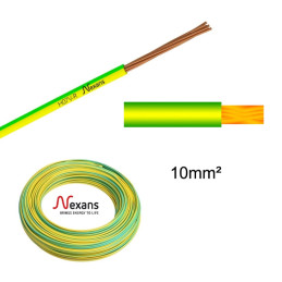 Fil électrique rigide H07VR 10mm² vert/jaune - Couronne /