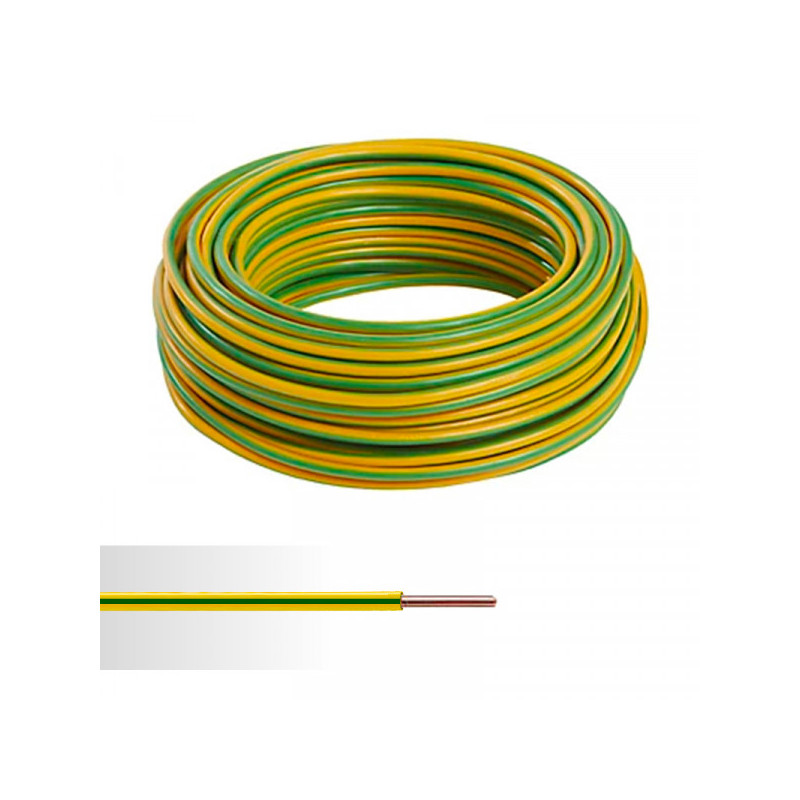 Fil électrique rigide H07VR 6²mm vert / jaune - Couronne /