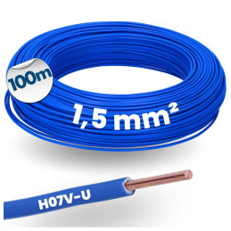 Fil électrique rigide H07VU 1.5²mm bleu - Couronne / Rouleau de