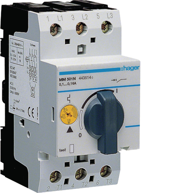 Disjoncteur moteur 0,1-0,16A - Hager - MM501N