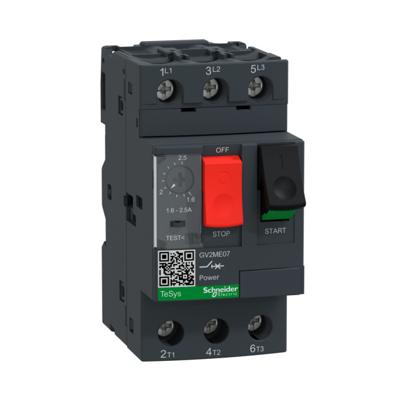 Disjoncteur moteur 1,6 à 2,5 A 3P 3d déclencheur magnétothermique TeSys GV2ME Schneider Electric - GV2ME07