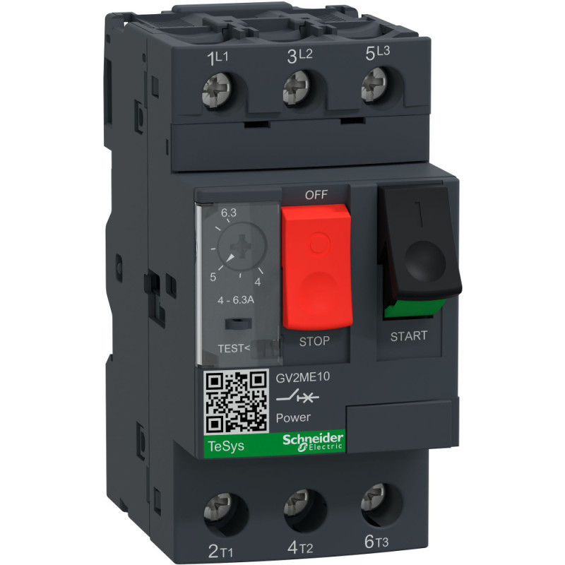 Disjoncteur moteur 4 à 6,3 A 3P 3d déclencheur magnétothermique TeSys GV2ME Schneider Electric - GV2ME10