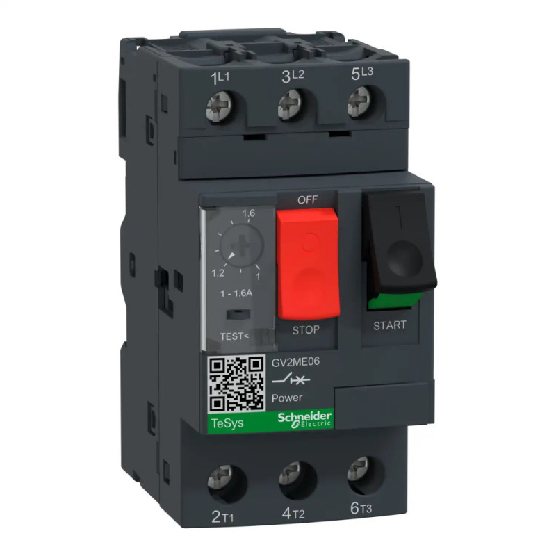 Disjoncteur moteur GV2ME 1 à 1,6 A 3P 3d déclencheur magnétothermique Schneider Electric - GV2ME06
