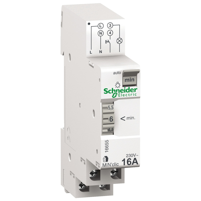 Minuterie - 1 contact 16A/250Vca - réglage par molette Resi9 Min Schneider Electric - 16655