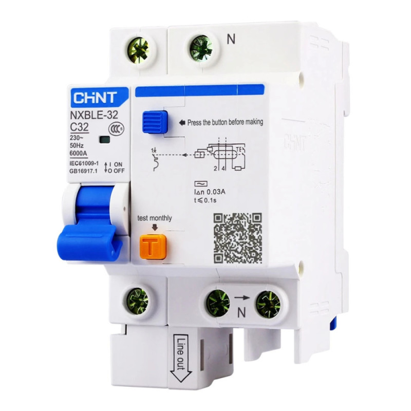 Disjoncteur différentiel 6KA 1P+N C-32A 30mA NXBLE-32 CHINT - 819395