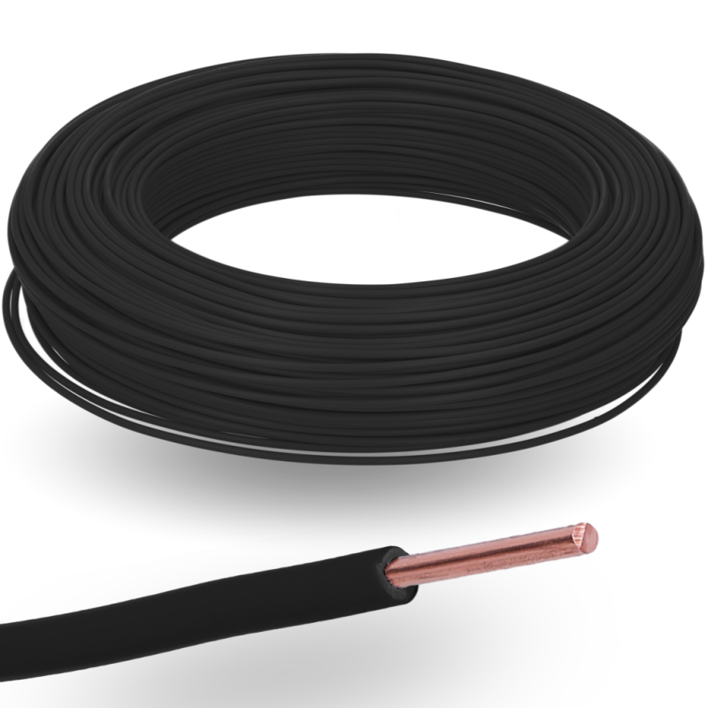 Fil TH électrique rigide H07VU 1x16mm² noir - Couronne/Rouleau de 100m - Sicable