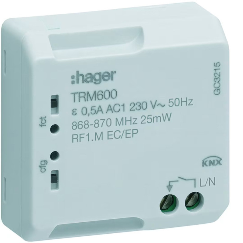 Micromodule 1 sortie commande pour télérupteur et minuterie, KNX radio- Hager - TRM600