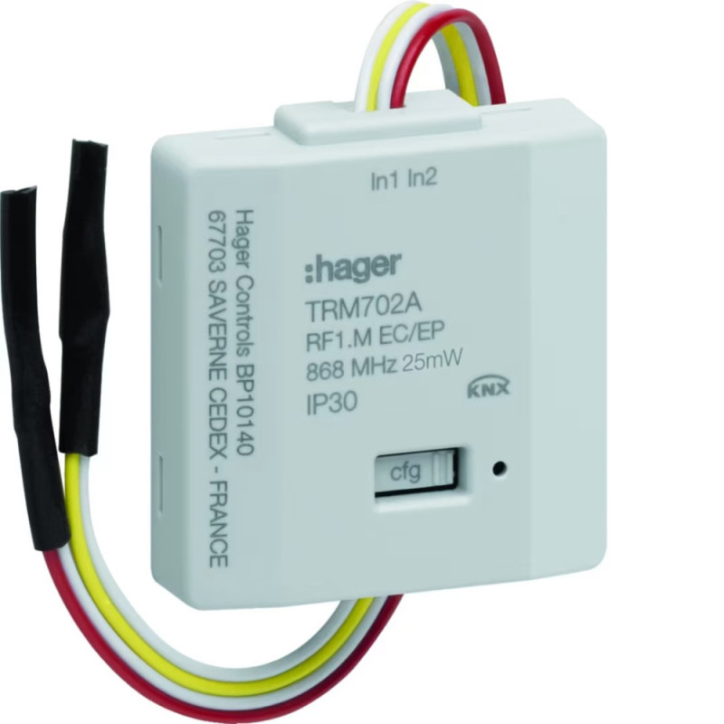 Module 2 entrées à encastrer alimentation pile KNX radio - Hager - TRM702A