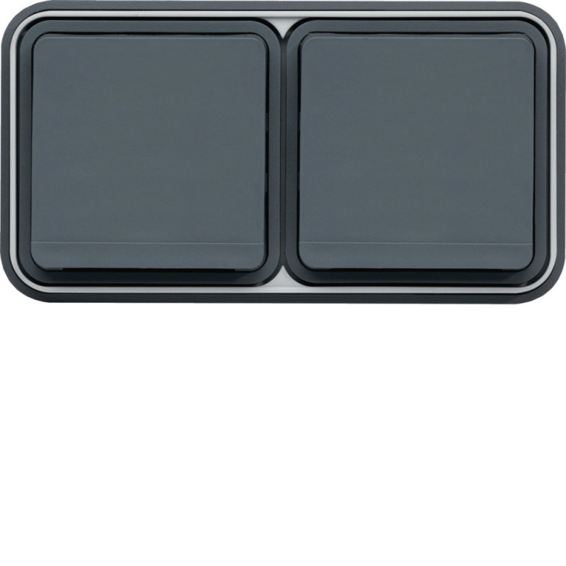 Prise double Cubyko horizontale 2P+T encastré Gris IP55 - Hager - WNE122