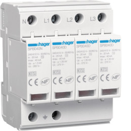 Parafoudre 4P T2 TNS/TT Uc 275V In 20kA Imax 40kA - Hager - SPB440D