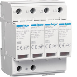 Parafoudre de type 2 Imax 40kA 4P 4modules avec auxiliaire de contact - Hager - SPB440R