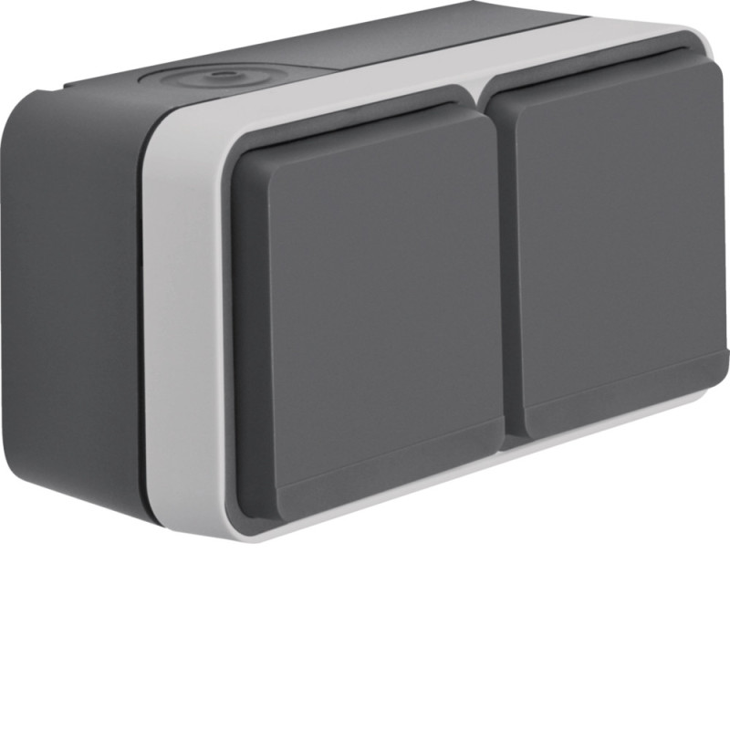 Prise double Cubyko horizontale 2P+T saillie Gris IP55 - Hager - WNC122