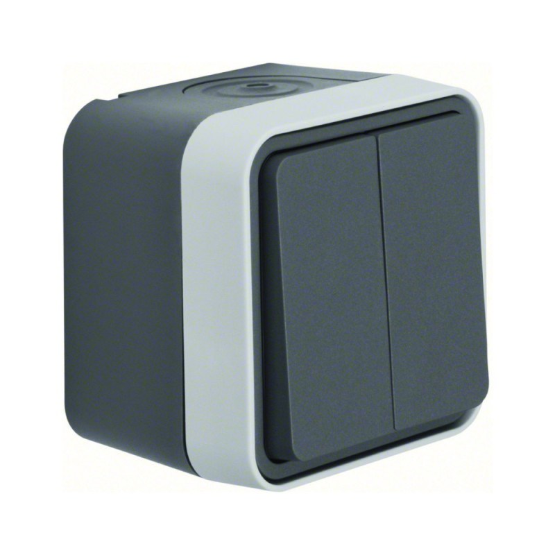 Interrupteur va et vient double cubyko étanche IP55 gris pose en saillie - Hager - WNC040