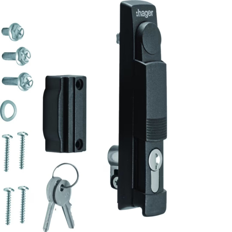 Fermeture poignée escamotable avec serrure E1242+2 clés univers IP5-6 et quadro5 - Hager - FZ508