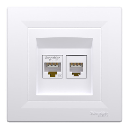 Prise informatique sortie RJ45 + RJ12 Cat. 5e UTP IP20 Blanche Asfora ...