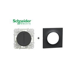 Interrupteur double va-et-vient anthracite et plaque de finition Odace Schneider Electric - S540214