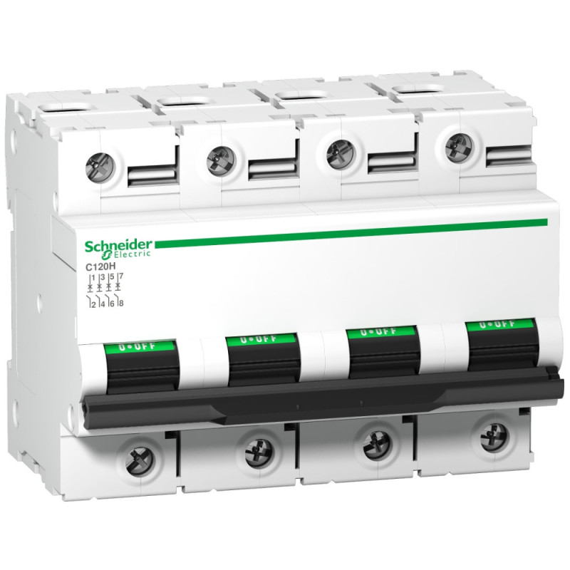 Disjoncteur modulaire 4P 80 A, courbe C, 15 kA Acti9 C120H Schneider Electric - A9N18479