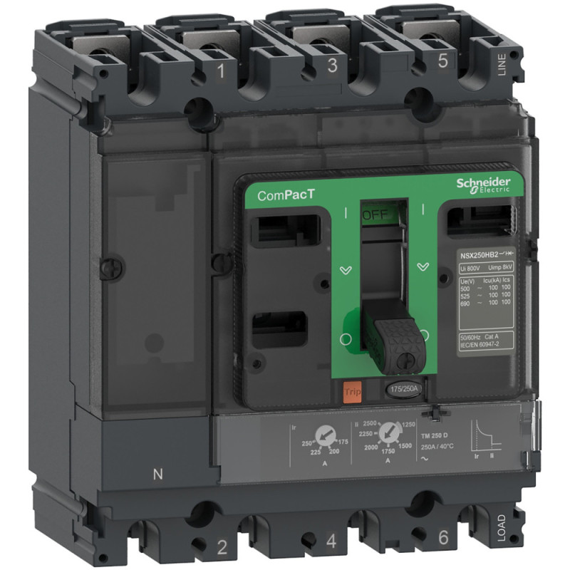 Disjoncteur - TM-D 250A - 4P4D - 36kA - montage fixe ComPacT NSX250F Schneider Electric - C25F4TM250