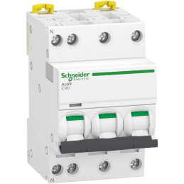 Disjoncteur miniature (MCB), 3P+N, 25 A, courbe C, 4 500 A, 6 kA (CEI/EN 60947-2) Acti9 iC40 Schneider Electric - A9P52725