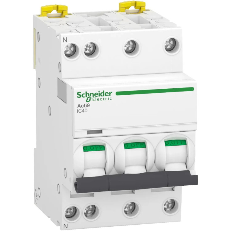 Disjoncteur miniature (MCB), 3P+N, 25 A, courbe C, 4 500 A, 6 kA (CEI/EN 60947-2) Acti9 iC40 Schneider Electric - A9P52725