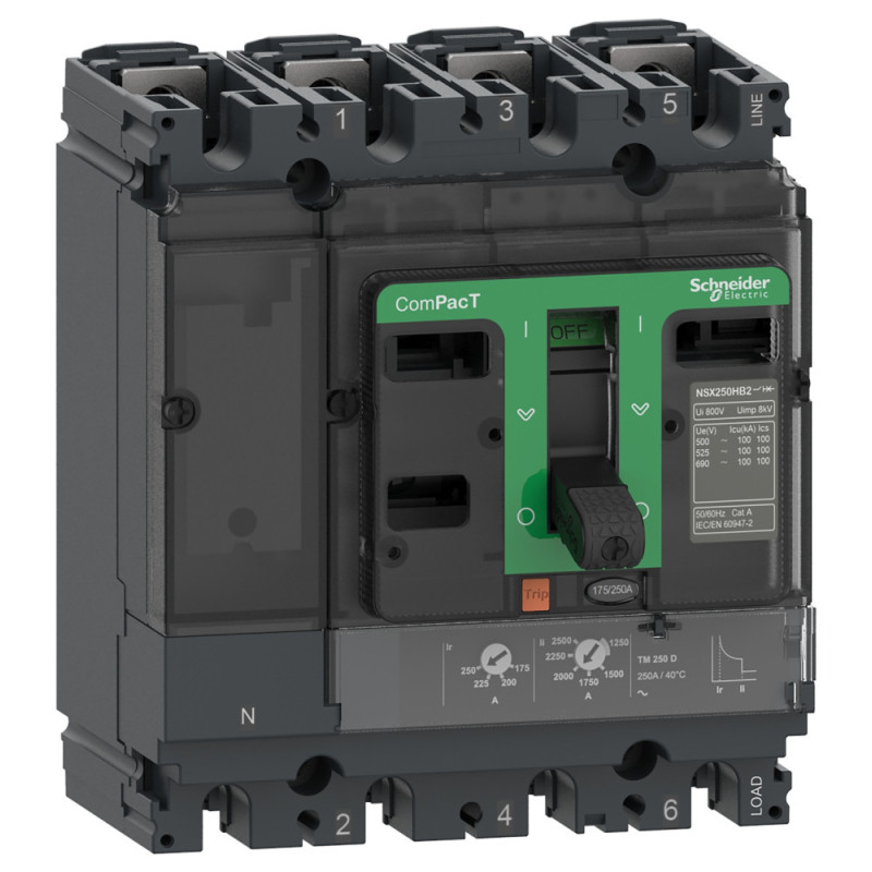 Disjoncteur ComPacT NSX160F - TM-D 160A - 4P3D - 36kA - montage fixe - Schneider Electric - C16F6TM160