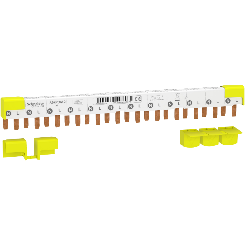 Jeu de barres en peigne ou de raccordement, Acti9, 1L+N, pas de 9 mm, 12 modules, 80 A Schneider Electric - A9XPC612 Jeu de barres en peigne ou de raccordement, Acti9, 1L+N, pas de 9 mm, 12 modules, 80 A Schneider Electric - A9XPC612