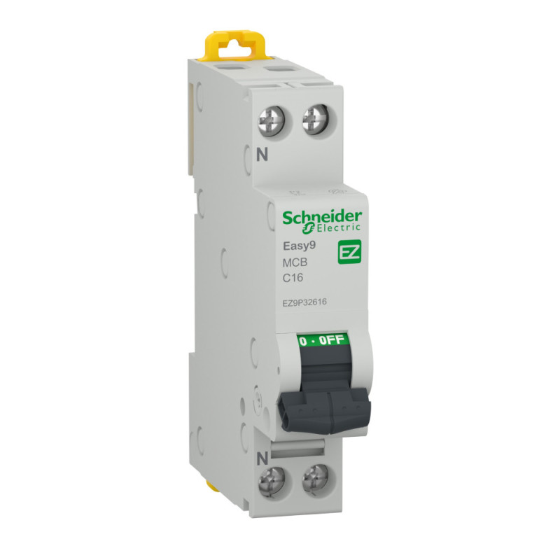 Disjoncteur miniature (MCB), Easy9, 1P+N, 16 A, courbe C, 4 500 A (CEI/EN 60898-1) - EZ9P32616