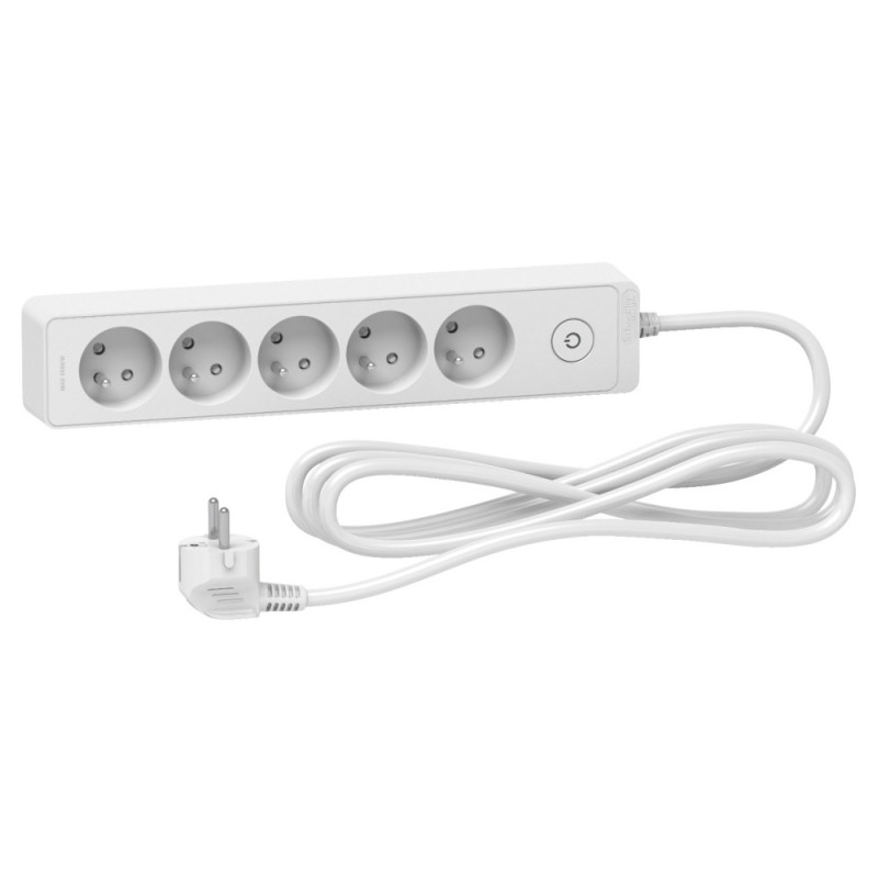 Rallonge multiprises - Odace - 5 prises 2P+T - blanche - 3m - Schneider Electric - ST9353W
