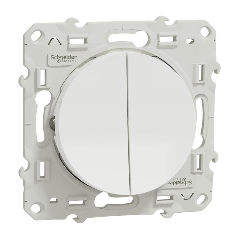 Interrupteur double va-et-vient Blanc, connexion rapide, à griffes avec Plaque de Finition Odace Schneider Electric - S525214