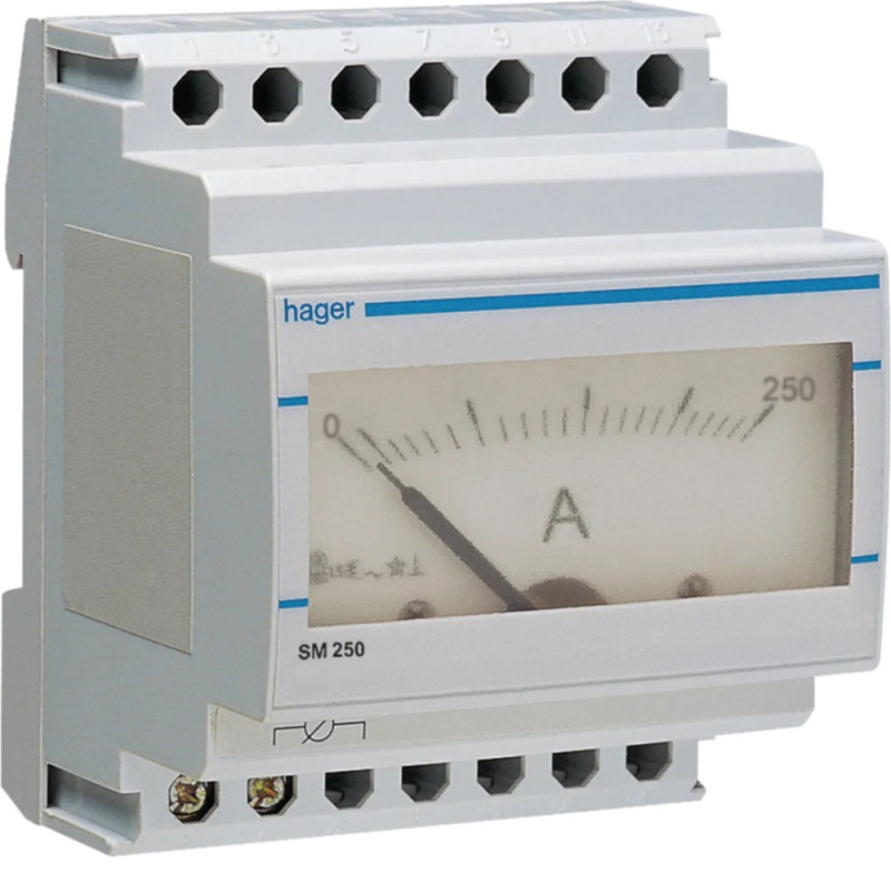 Ampéremètre analogique 0-250A branchement sur transformateur de courant - Hager - SM250