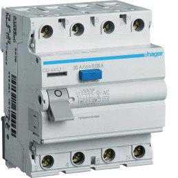 Interrupteur Différentiel Tétrapolaire 30ma 40a Type Ac - Bornes Alignées - Hager - Cd441j