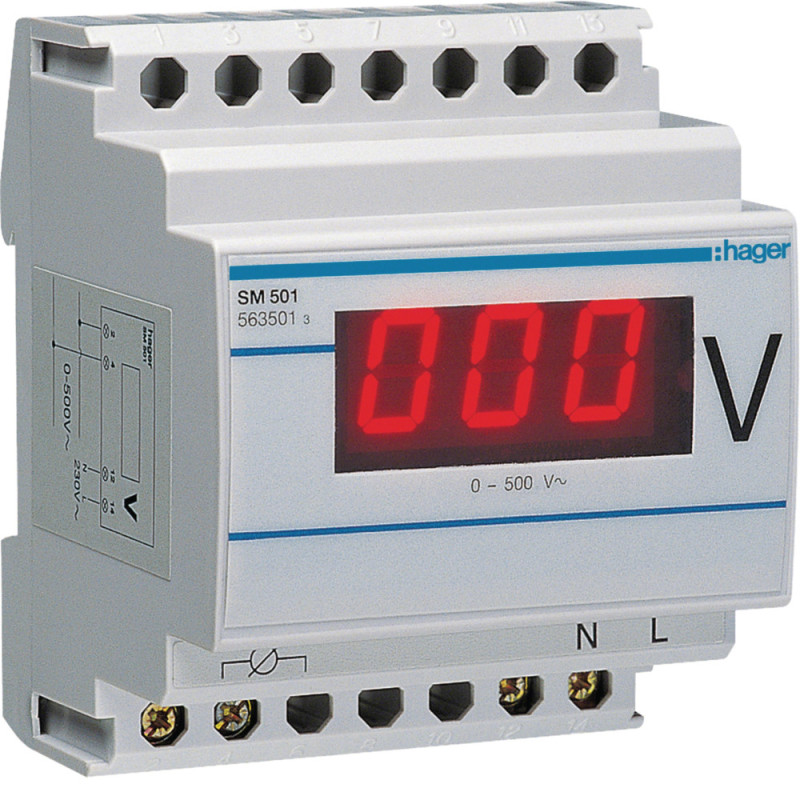 Voltmètre digital plage de mesure 0-500V - Hager - SM501