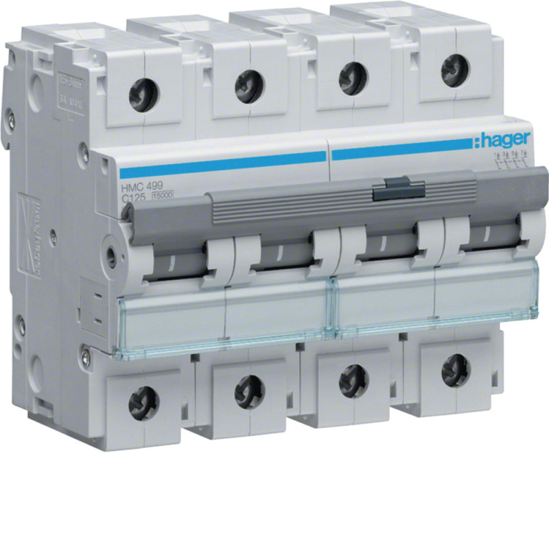 Disjoncteur 125A 4P 15kA Courbe C 6modules - Hager - HMC499